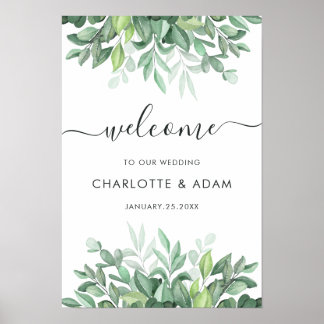 Poster Placa de Boas-Vindas de Casamento Verde Branco Per