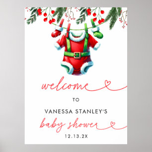 Poster Placa de Boas-Vindas de Chá de Bebê do Papai Noel 
