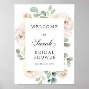 Poster Placa de Boas-Vindas de Chá de Bebê Floral Branco