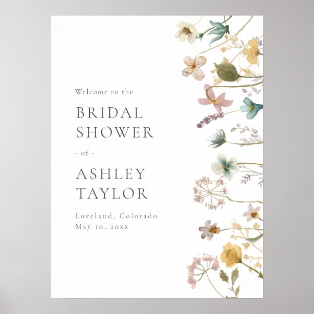 Poster Placa de Boas-Vindas de Chás de Noiva Florais (Frente)