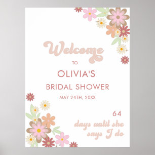 Poster Placa de Boas-Vindas de Chás de Noiva Floral Retrô