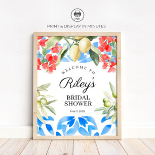 Poster Placa de Boas-Vindas de Chuveiro de Noiva com Azul