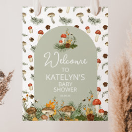 Poster Placa de Boas-Vindas de Cogumelos e Flores Silvest