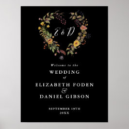 Poster Placa de Boas-Vindas de Coração Floral Elegante pa