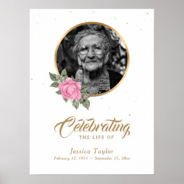 Poster Placa de Boas-Vindas de Foto Funeral Floral Dourad