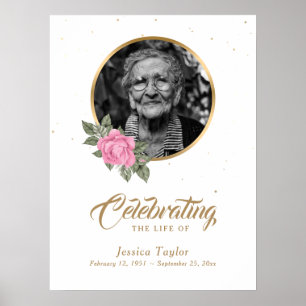Poster Placa de Boas-Vindas de Foto Funeral Floral Dourad