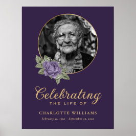 Poster Placa de Boas-Vindas de Foto Funeral Floral Dourad