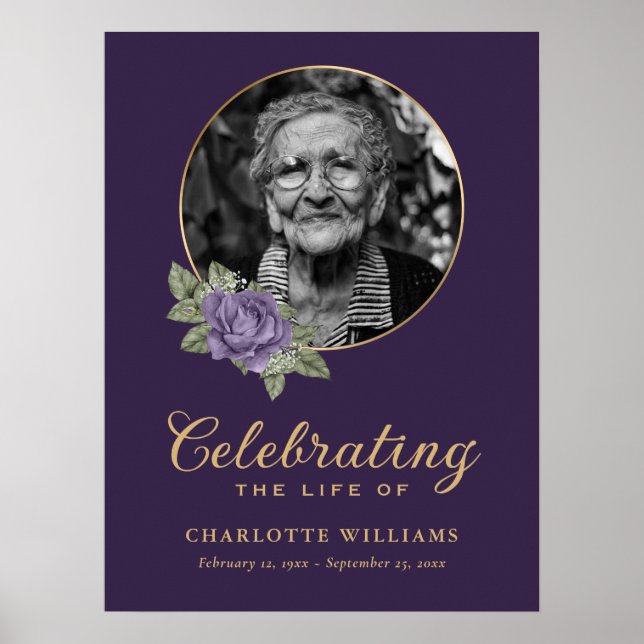 Poster Placa de Boas-Vindas de Foto Funeral Floral Dourad (Frente)