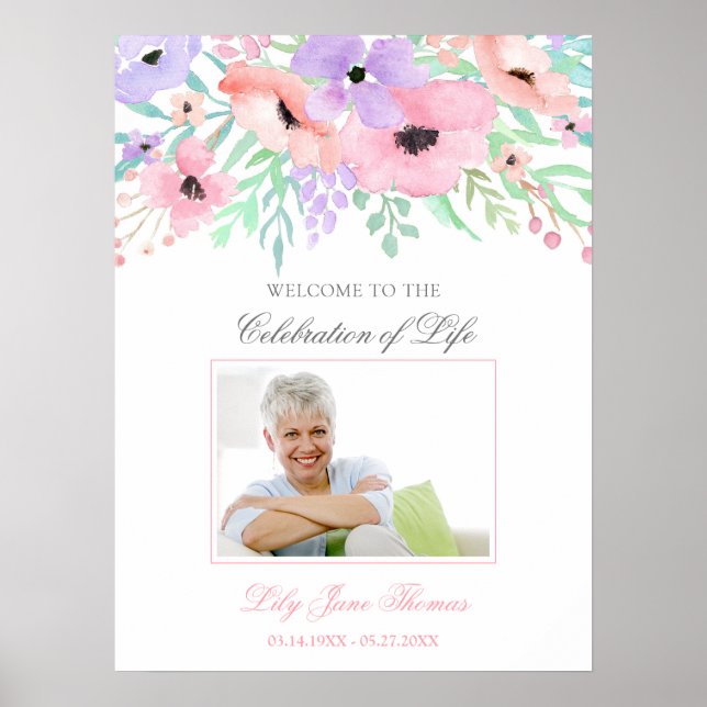 Poster Placa de Boas-Vindas de Funeral de Flores de Aquar (Frente)