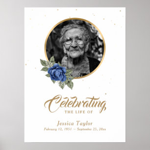 Poster Placa de Boas-Vindas de Funeral Floral Dourado Azu