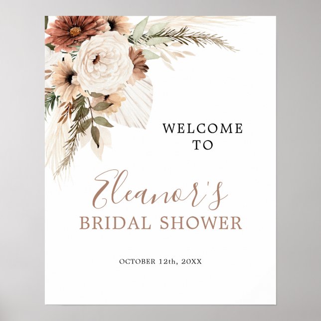 Poster Placa de Boas-Vindas de Grama Pampas Boho Bege Ele (Frente)