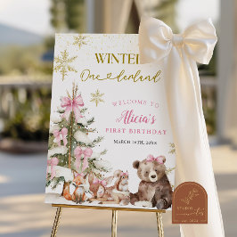 Poster Placa de boas-vindas de inverno rosa onederland fl
