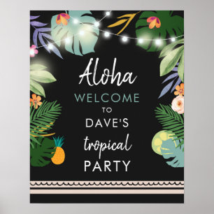 Poster Placa de Boas-Vindas de Luau Tropical Havaiano