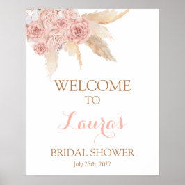 Poster Placa de Boas-Vindas de Noiva Boho Chic Rosa com G