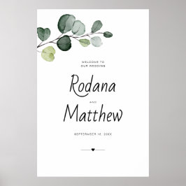 Poster Placa de Boas-Vindas de Noivado com Eucalipto Verd