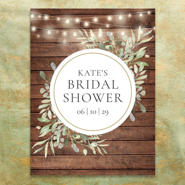 Poster Placa de Boas-Vindas de Noivado em Madeira Rústica (Greenery Rustic Wood Bridal Shower Welcome Sign)
