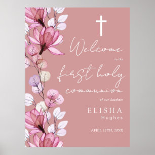 Poster Placa de Boas-Vindas de Rosa Poeira Floral para Pr