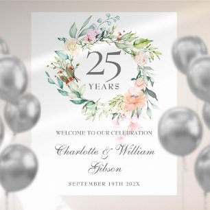 Poster Placa de Boas-Vindas de Rosas do 25º Aniversário