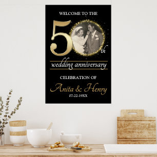 Poster Placa de Boas-Vindas do 50º Aniversário com Foto