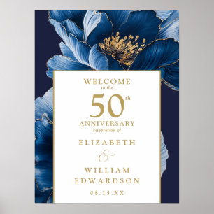 Poster Placa de Boas-Vindas do Aniversário de 50 Anos Flo