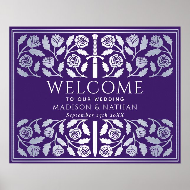 Poster Placa de Boas-Vindas do Casamento Real com Espada  (Frente)