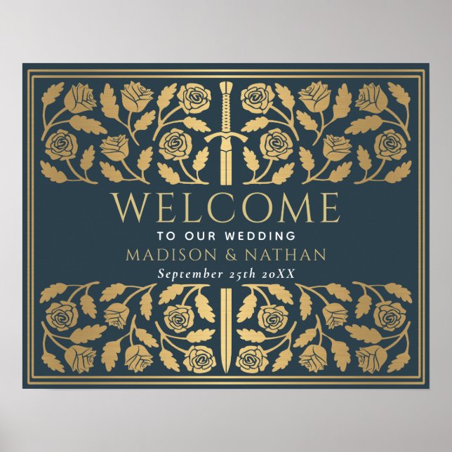 Poster Placa de Boas-Vindas do Casamento Real Espada Dour (Frente)