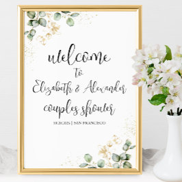 Poster Placa de Boas-Vindas do Chuveiro de Casais com Euc