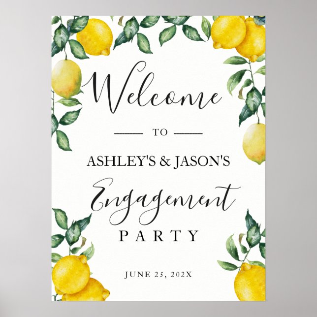Poster Placa de boas-vindas do Lemons Engagement Party (Frente)