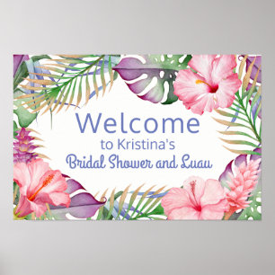 Pôster Placa de Boas-Vindas do Luau Floral Tropical Aloha