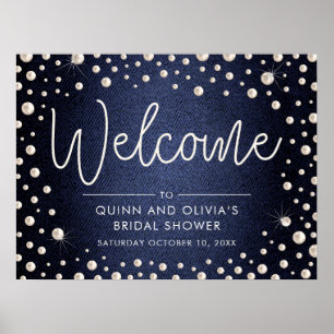 Poster Placa de Boas-Vindas em Denim e Pérolas