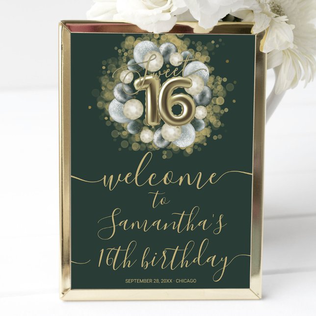 Poster Placa de Boas-Vindas em Ouro Verde para Aniversári (Criador carregado)