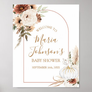 Poster Placa de Boas-Vindas Floral com Abóbora Branca em 