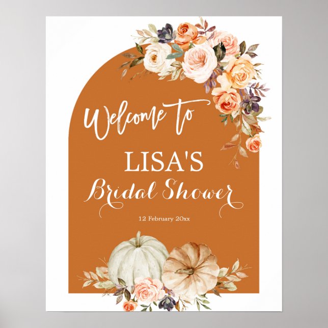 Poster Placa de Boas-Vindas Floral Laranja Queimada com A (Frente)
