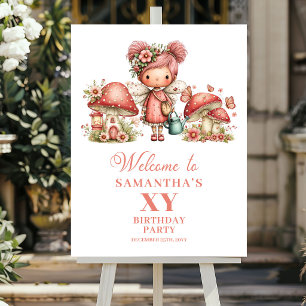 Poster Placa de Boas-Vindas Floral Rosa para 1º Aniversár