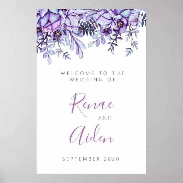 Poster Placa de boas-vindas floral Roxo e Malva (Frente)