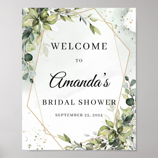 Poster Placa de boas-vindas geométrica dourada com folhag (Frente)