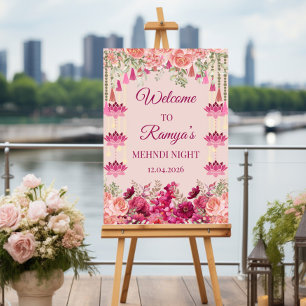 Poster placa de boas-vindas mehndi, placa de casamento in