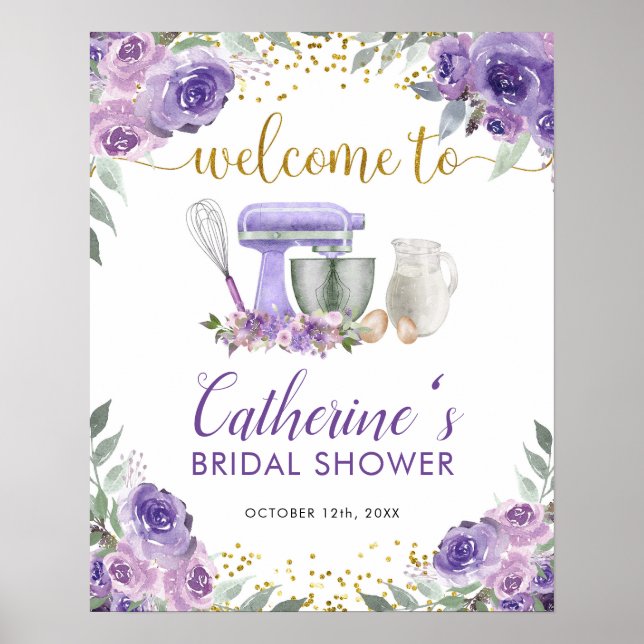 Poster Placa de Boas-Vindas na Cozinha Roxo (Frente)