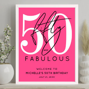 Poster Placa de Boas-Vindas para 50º Aniversário Rosa Fan