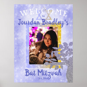 Poster Placa de Boas-Vindas para Bat Mitzvah Azul e Doura
