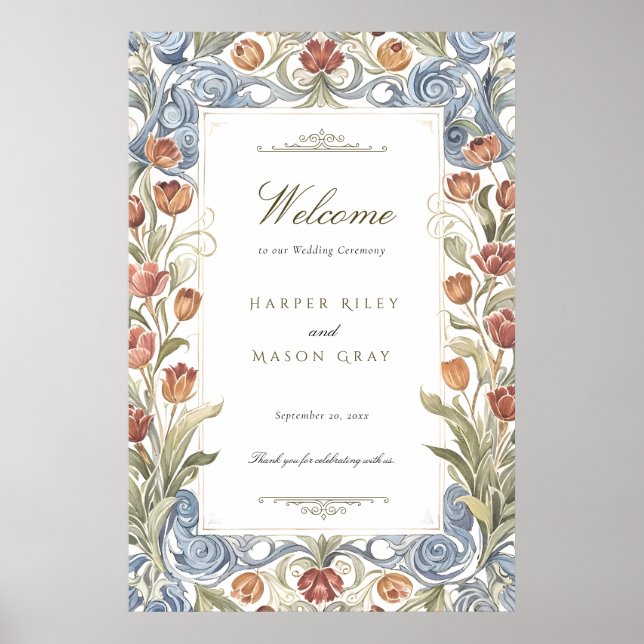Poster Placa de Boas-Vindas para Casamento com Tulipas Ro (Frente)