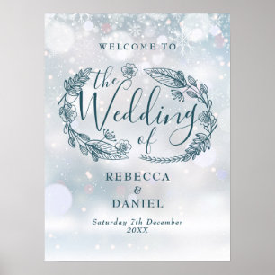 Poster Placa de Boas-Vindas para Casamento Floral Rústico