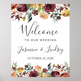 Poster Placa de Boas-Vindas para Casamento Floral Rústico