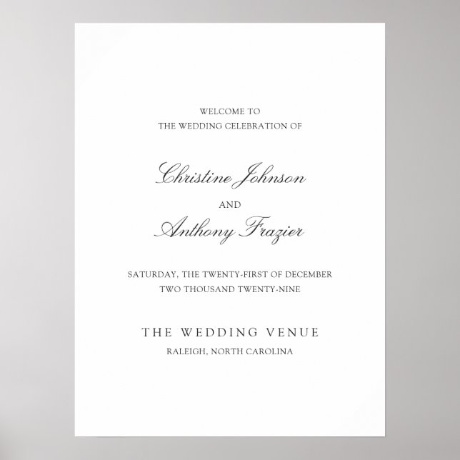 Poster Placa de Boas-Vindas para Casamento Preto e Branco (Frente)