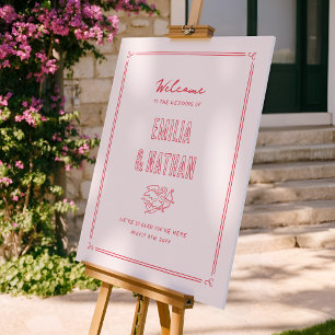 Poster Placa de Boas-Vindas para Casamento Quirky Retro D