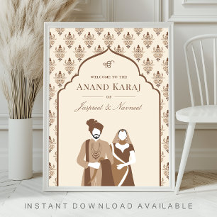 Poster Placa de Boas-Vindas para Casamento Sikh Cream Bro