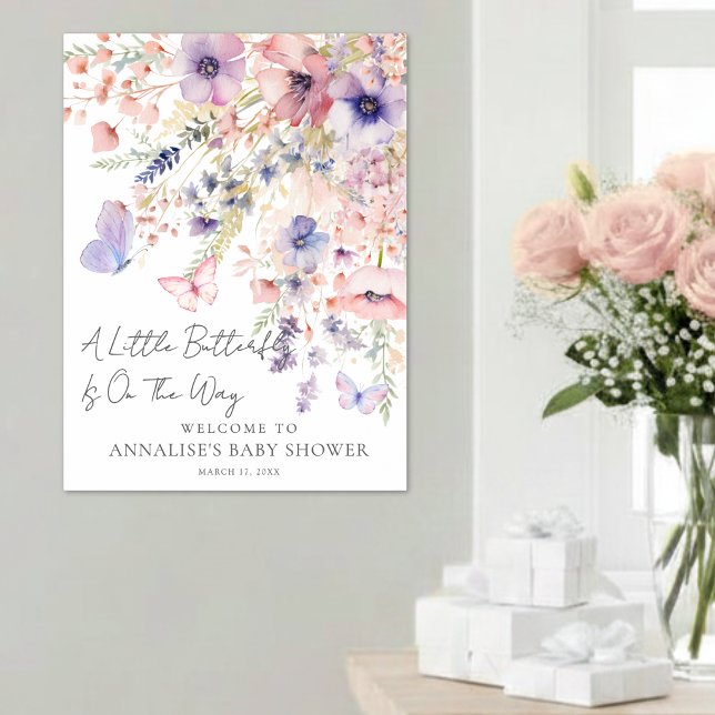 Poster Placa de Boas-Vindas para Chá de Bebê Borboleta Fl (Butterfly Wildflower Baby Shower Welcome Sign)