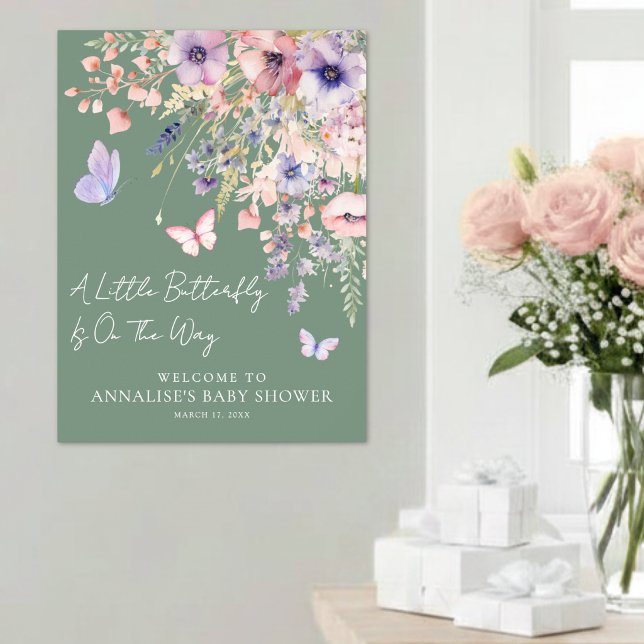 Poster Placa de Boas-Vindas para Chá de Bebê Borboleta Fl (Butterfly Wildflower Baby Shower Welcome Sign)