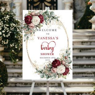 Poster Placa de Boas-Vindas para Chá de Bebê Burgundy Ver