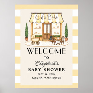 Poster Placa de Boas-Vindas para Chá de Bebê Café Francês